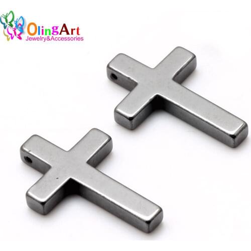 OlingArt 35*23MM 3pcs/lot Natural Stone Black Hematite Beads Cross pendant DIY necklace Bracelet jewelry making New