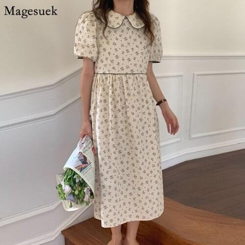 Vestido Plus Size Summer Dress Women 2021 New Loose Print Puff Sleeve Dress Woman Korean Sweet Casual Floral Long Dresses 15258