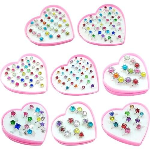 12/36 Pcs/box Adjustable Alloy Baby Girl Rings with Heart Shaped Showcase