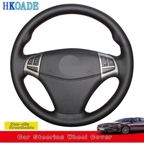 DIY Hand-stitched Black Wear-resistant Genuine Leather Car Accessories Steering Wheel Cover For Ssangyong Korando 2011-2015