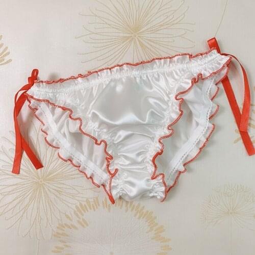 Sexy Lace Silk Panties Women Mid Waist Lace Up Briefs Girls Sweet Underpants Lingerie Female Seamless Breathable Comfy Underwear