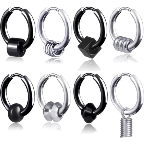 1 pair Punk Black Multiple Styles Stainless/Titanium Steel Stud Earrings For Men and Women Gothic Street Pop Hip Hop Ear Jewelry