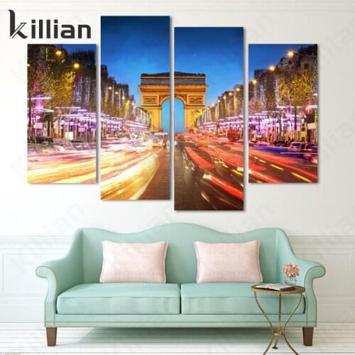 Arc De Triomphe Night Scene Painting Print Poster Art Picture City Lights Horse Dragon Canvas Painting Living Room Home Decor