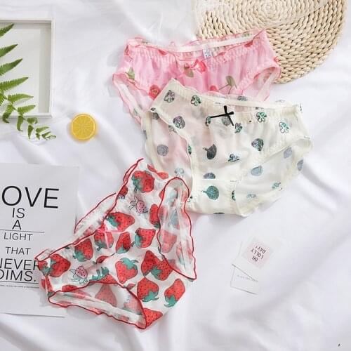 Kawaii Womens Panties Seamless Fruit Avocado Moon Strawberry Underwear Cotton Soft Breathable Lace Bows Briefs Gift for Girl