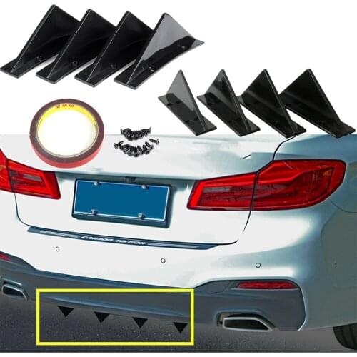 4PCS Universal Car Amazing DIY Modification Rear Bumper Spoiler Triangle Flat/Curved Bottom Lip Shark Fin Auto Parts Accessories