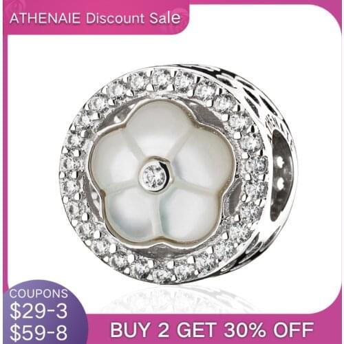 ATHENAIE Real 925 Sterling Silver Clear CZ Wildflower Round Charms Beads fit Women Bracelets Necklaces DIY Jewelry Making