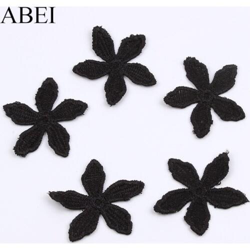 20pcs/lot 45mm Soluble Flower Lace Appliques Black Lace Fabric Trims Garments Accessories DIY Patchwork Craft