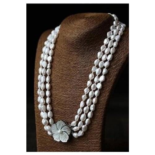 3 strings 8-9mm natural south sea white pearl necklace