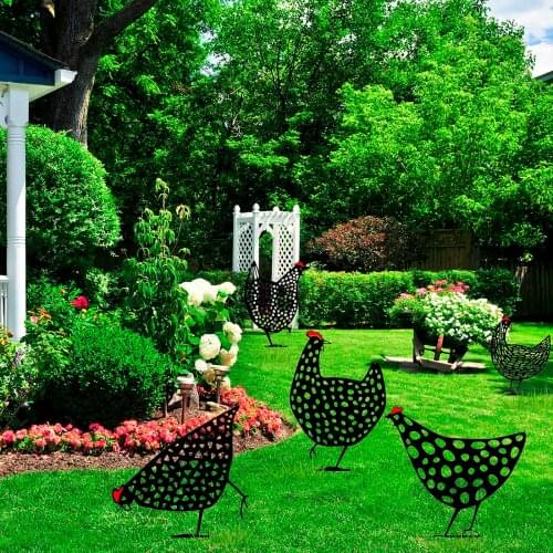5pcs Chicken Yard Art Outdoor Garden Backyard Lawn Stakes Metal Hen Yard Decor Gift Easter Decorations Gardening Ornaments