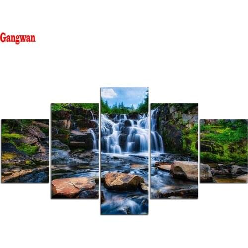 Diamond Painting Cross-Stitch waterfall Five of painting beads embroidery rhinestone DIY Kit Diamond mosaic 5D icon scenery 5pcs
