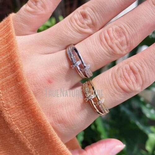 5Pcs RM40031 Plated Jewelry Cubic Zirconia Copper Jewelry Adjustable Rings Gold Plated Cubic Zirconia Geometric Ring