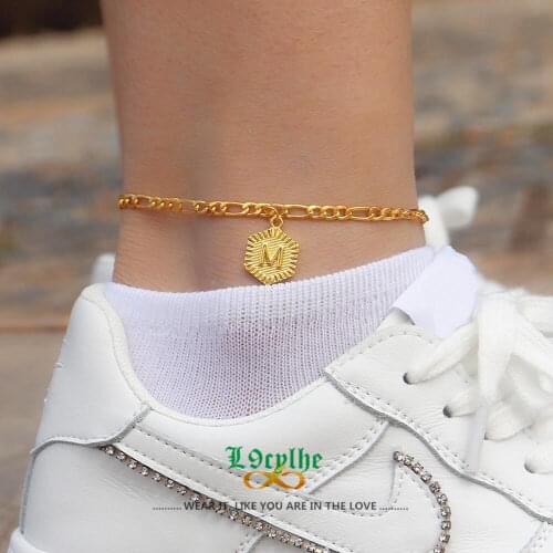 A B C D E F G H I J K L M N O P Q R S T U V W X Y Z Letter Initial Ankle Bracelet Wome Men Jewelry Hexagon Alphabet Tobillera