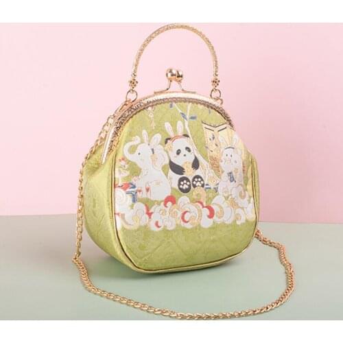 Angelatracy 2021 Handmade Hanfu Top-Handle Fresh Animal Golden Panda Preppy Style Ball Countryside Tote Bag Lady Handbag