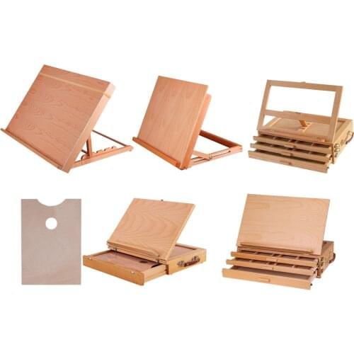 ToolLarge Workstation Wooden Drawing Board Artist Adjustable Table Easel Storage Box Drawer Art & Craft