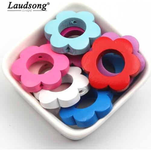 10Pcs 30mm Flower Shape Wood Spacer Loose Wooden Beads For Jewelry Making Kids Toys DIY Bracelets Accessories