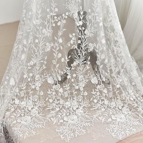 Plum blossom embroidered lace fabric wedding dress handmade diy material high-grade clothing fabric
