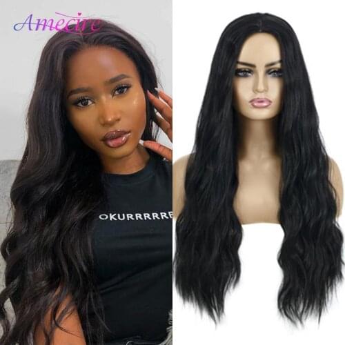 Long Wavy Synthetic Wig Ombre Brown Light Blonde Hair Natural Heat Resistant Synthetic Middle Point Wig for Women