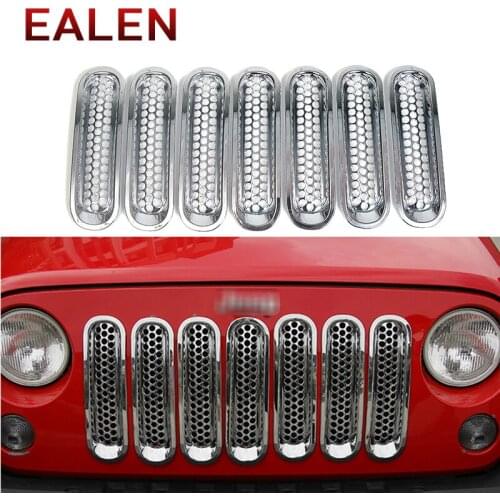 EALEN 1Set ABS Black Car Styling For Jeep Wrangler Rubicon JK 2006-2018 Front Grille Insect Net Decorative Circle Accessories