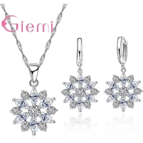 Exquisited 925 Sterling Silver Dazzling Cherry Flower Pendant Neckalce Earrings Jewelry Sets For Women Girl Wedding Gift Supply