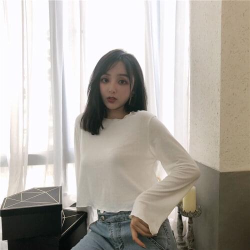 Woman TShirts Autumn and Winter Long-Sleeved T-shirt Womens Top Crop Top Mujer Camisetas