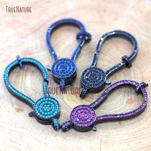 Blue Turquoises Zircon Micro Pave Jewelry Lobster Clasp Accessory Clip Copper Large Lobster Clasps In 55.6*23.3 mm FC8718