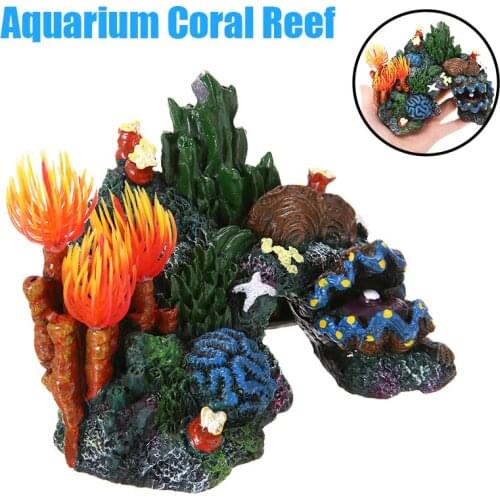 Colorful Aquarium Decoration Resin Coral Plant Shell Reef Pet Fish Shrimp Hiding Cave Fish Tank Ornament 14*10*10cm
