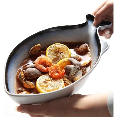 Large Fish-Shaped Soup Bowl Creative Simple Hotel Restaurant Fruit Salad Ceramic Noodle Dish Seasoning Plates Kitchen Tableware
