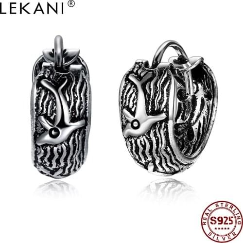 LEKANI 925 Sterling Silver Earrings For Women Pattern Personality Vintage Hoop Earring Classic Party Fine Jewelry New Arrival