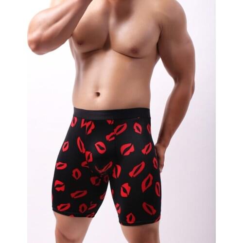 Summer Mens Ice Silk Long Underpants Breathable Cool Flat Boxer Shorts Sexy Mens Ultra-thin Quick-drying Panties Extra Big Size