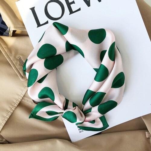Luna&Dolphin Small Square Scarf 53x53CM 100% Nature Silk Green Dot Black Wave Chic Bandanas Spring Headbands Bag Scarf Kerchief