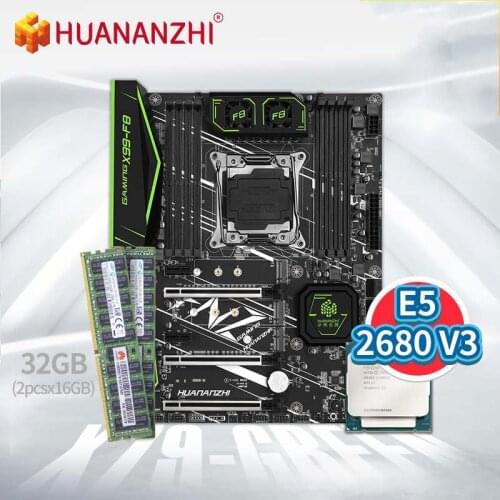 HUANANZHI X99 F8 Motherboard with Intel XEON E5 2680 V3 with 2*16G DDR4 RECC Memory Combo Kit Set NVME SATA 3.0 USB 3.0 ATX