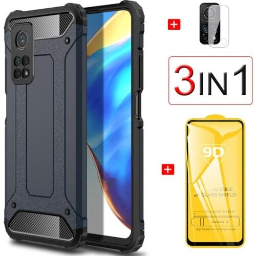 Mi 10T Pro Tempered Glass + Shockproof Case For Xiaomi MI 10T Lite Double Layer Full Protector Cover+Soft Camera Lens Film