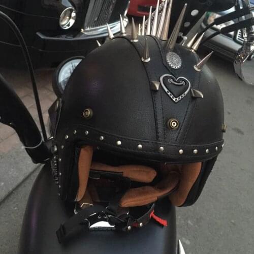 2018 New Synthetic Leather Motorcycle Helmet Retro Vintage Cruiser Chopper Scooter Cafe Racer Moto Helmet 3/4 Open Face Helmet