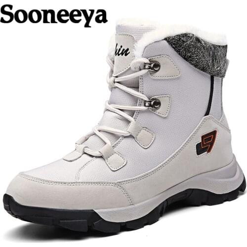 Sooneeya Men Winter Snow Boots Waterproof Leather Couple Sneakers Warm Mens Boots Outdoor Men Hiking Boots Work Shoes 35-47