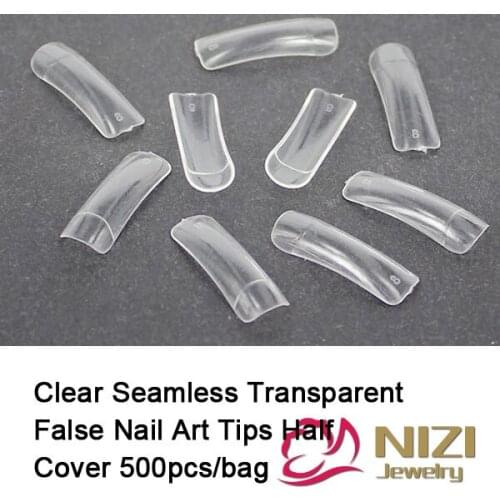 False Nails Tips 10 Sizes 500pcs/bag Plastic Half Nail Tips Clear Seamless Transparent Fake Nails DIY Women False Nails Tips