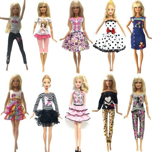 NK 10 Pcs /Set Doll Hot sale Outfit Fashion Clothes Casual Party Dress Suits For Barbie Doll Best Gift Baby Toy Doll Clothing DZ
