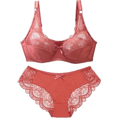 New Sexy Thin Cup Mesh Lace Three Hook And Eye Push Up Bra Sets Underwear For Women Plus Size Female Lingeri