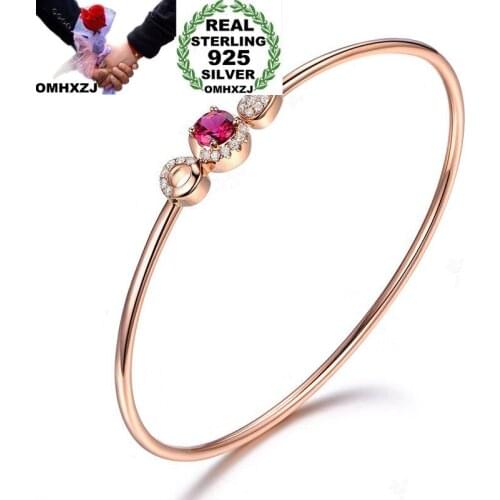 OMHXZJ Wholesale European Fashion Woman Girl Party Wedding Gift Rose Gold White AAA Zircon 925 Sterling Silver Cuff Bangle BA67