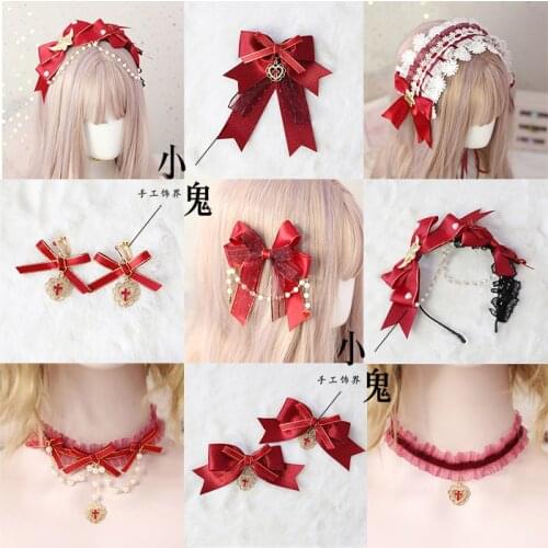 Origional Handmade New Year Hair Accessories Dark RED Brooch Gothic Lolita Lolita Wind Headwear And Hairpin Necklace Hair Band