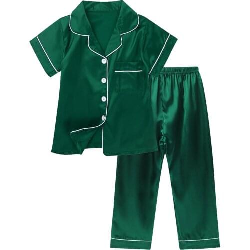 Summer Kids Sleepwear Boys Pyjamas Set Lapel Collar Short Sleeve Tops Pants Children Nightwear Casual Homewear Girls Pajamas Set