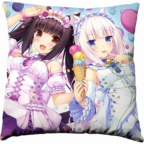 Anime Plush Pillow Case Neko Para Chocola&vanilla Printed Cushion Cover for Home Sofa Car Decor Cute Girls Throw Pillowcase