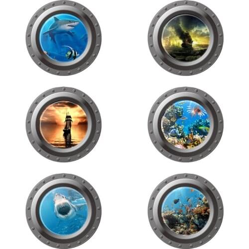 Underwater shark fish submarine portholes boat scene wall stickers for kids rooms home decor decals nursery animals mural art