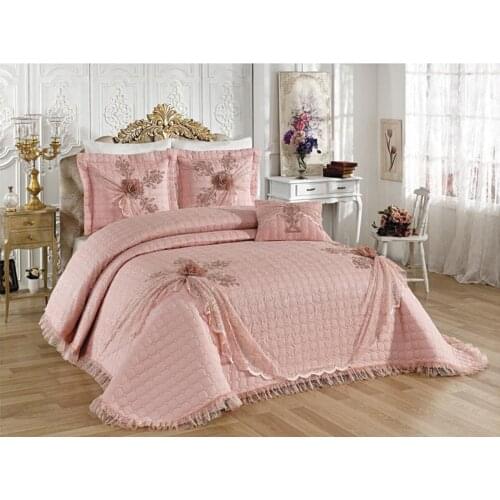 DowryWorld - Rose Pattern Double Bedspread (Powder Color)