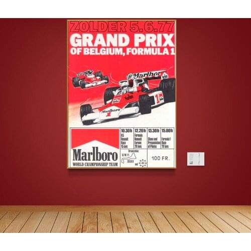 Vintage Racing Sport Car F1 Poster 1977 Belgium Grand Prix Print On Canvas Wall Art Picture For Living Room Cuadros Decor