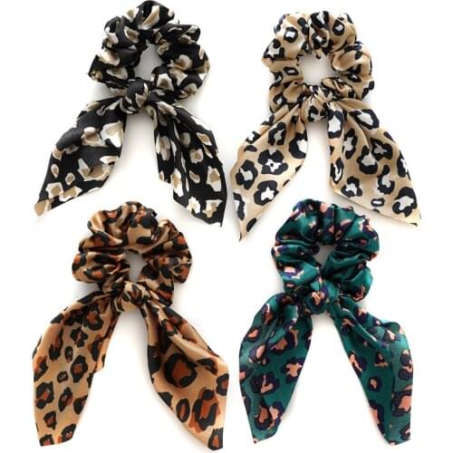 Rabbit Ears Elastic Hair Girl Scrunchie for Hair Leopard Print Satin Ponytail Hair Bows Hood Accessories for Women