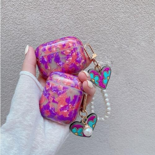 Luxury Pearl Shell Keychain Dreamy Purple Glossy TPU Bluetooth Earphone Box For Apple Airpods Pro 3 Case for AirPods 2/1 Cover