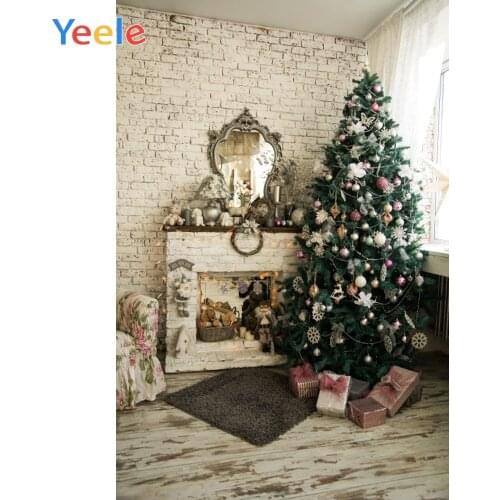 Christmas Tree Fireplace Brick Wall Carpet Home Decoration Backdrop Photography Custom Photographic Background For Photo Studio