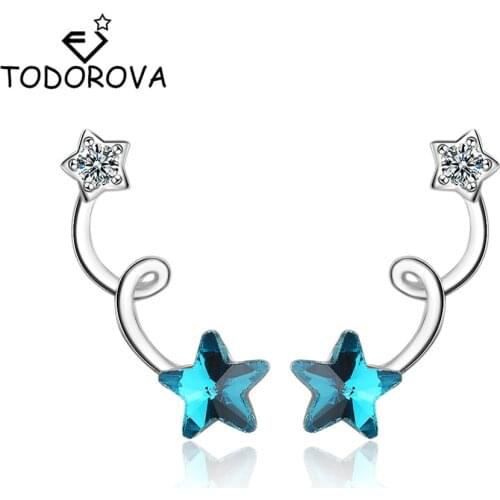 Todorova Blue Crystal Star Stud Earrings for Women Cubic Zircon Star Earrings Female Ladies Jewelry Gift