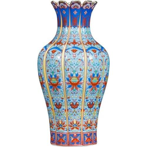 Yong Zheng in the Qing Dynastyenamel gold lotus flower melon vase antique porcelain