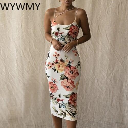 WYWMY Women Summer Floral Midi Dress Sexy Vintage Spaghetti Straps Bodycon Party Club Dresses Elegant Print Long Sundress Robe